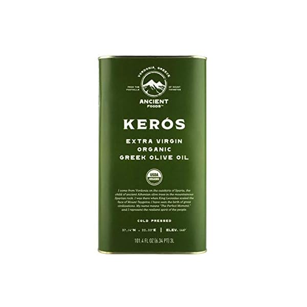 Ancient-Foods--Organic-Greek-Extra-Virgin-Olive-Oil-Cold-Pressed--1000-Year-Old-Trees--High-Phenolic-Chefs-Favorite-Mountain-Keros-101oz-3L Ancient Foods Keros Greek Organic Extra Virgin Olive Oil – Cold Pressed Olive Oil from Greece, High Phenolic Organic Olive Oil from 1000 Year Old Trees, New Harvest for 2023 (101oz, 3L)
