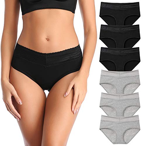 Underwear for Women Cotton Hipster Panties Soft Comfy Briefs Full Coverage Lace Band Hipster for Ladies 6 Pack
