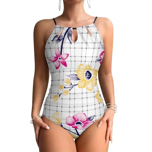 Maillots de bain une pièce femme jaune imprimé floral de plage chic
