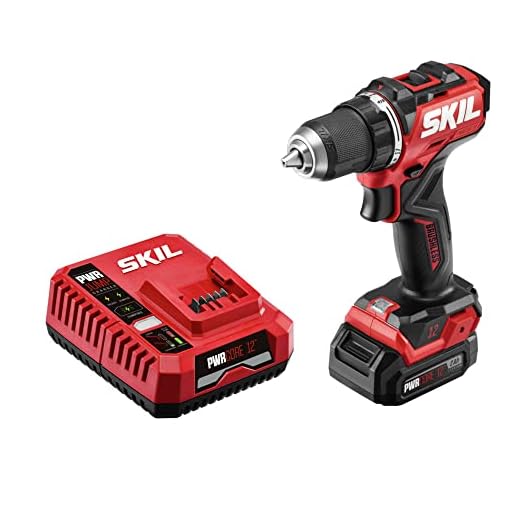 SKIL PWR CORE 12 Brushless 12V 1/2" Compact Variable-Speed Drill Driver Kit with 1/2'' Single-Sleeve, Keyless Chuck & LED Worklight Including 2.0Ah Battery and PWR JUMP Charger - DL6290A-10