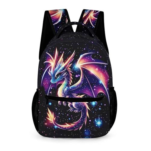GNEW Mochila Galaxy Animal fofa para crianças, meninos e meninas, mochila de livros do ensino fundamental e médio, 41 cm, Dragão galáxia, 16.5 Inch, Mochilas Daypack