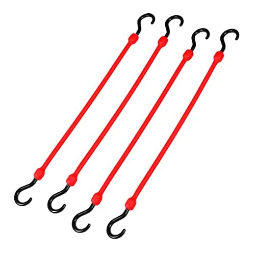 The Perfect Bungee 24 Inch Heavy Duty Bungee Cords, All Weather, All Temp, All Season - 4 Pack, Red - Made in The USA - Stretches Two Times Original Length