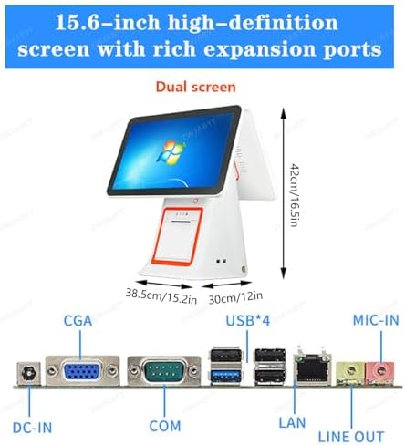 15.6" POS Terminal - Dual Capacitive Touchscreen, Thermal Receipt Printer, Ideal for Retail Chains & Grocery Stores, High Performance, Black