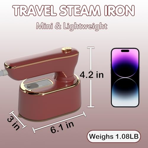 Image of Travel Steamer Iron for Clothes Mini - Portable Ironing Machine Travel Small Size Portable Steamer Travel College Dorm Home Essentials (Winered)