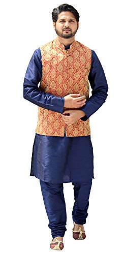 Image of Men's Silk Kurta Pyjama With Waistcoat