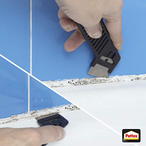Pattex Fugenhai, handlicher Fugenkratzer zum Entfernen von alten Silikonfugen im Sanitärbereich, vielseitiges Fugenmesser, 1er Pack mit Ersatzklinge – Bild 6