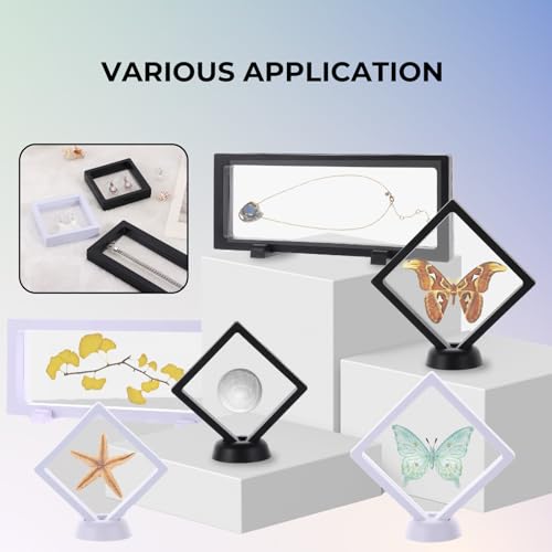 Image of 3D Floating Frame Display Cases, 4pcs Transparent PE Film Jewelry Storage Case for Bracelet Necklace Earrings Rings, Suspension Display Stands for Coin Medal Artefact Chip, 4.33''x4.33''