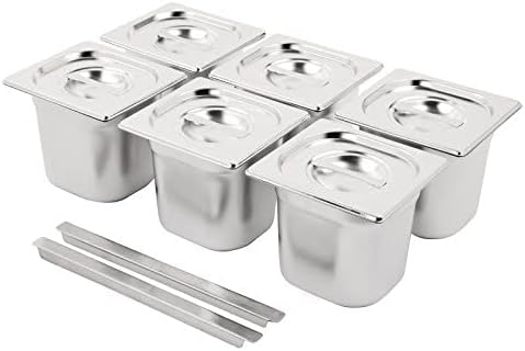 Stainless Steel Gastronorm Pan Set 6 x 1/6 with Lids 150mm Deep