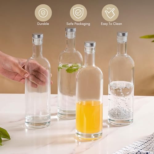 Image of Nestasia Glass Water Bottle Set Of 4, Stylish Leakproof Bpa-Free Bottles For Water, Juices, Iced Tea And More, 500Ml Each, Transparent