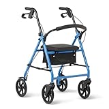 Caring 4-Wheel Rollator Walker for Seniors Light Blue Rolling Walker with Seat, Hand Brakes & Storage – Heavy Duty Frame Supports 300 lbs – Foldable Mobility Aid