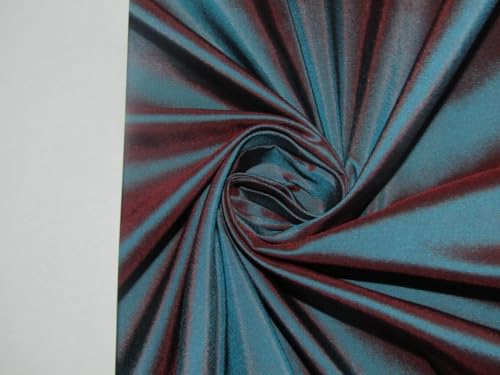 Tissu taffetas 100% soie bleu x vin irisé de haute couture française
