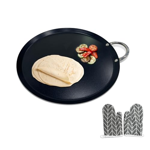 LetFeng ᅟᅠ Letfeng 16” Round Comal Antiaderente Queimador Redondo Chapa de Aço Inoxidável Chapa Antiaderente Revestimento Ideal para Churrasco E Servir Panquecas Seguro para Forno E Compatível com Tod