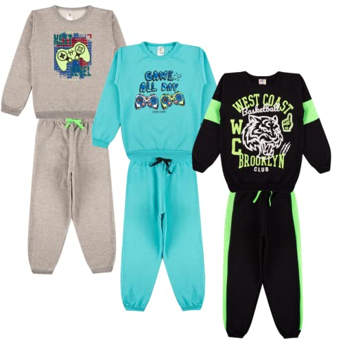 Kit Sortido 4 Peças de Roupas Masculino Infantil Inverno – 2 blusas casacos + 2 calças de 1 ao 10 –