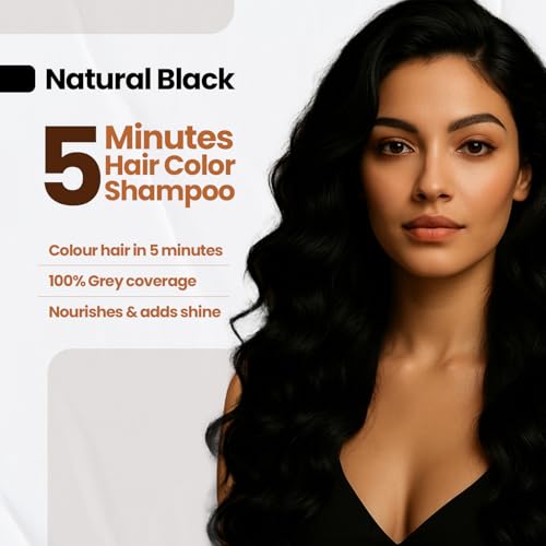 Image of 3 IN 1 Natural 5-Min Hair Colour Shampoo Black | Ammonia Free Long Lasting Hair Color Noni Fruit Extract No Hair Loss Grey Coverage Hair Dye for Women & Men (20ml-3 Sachet)
