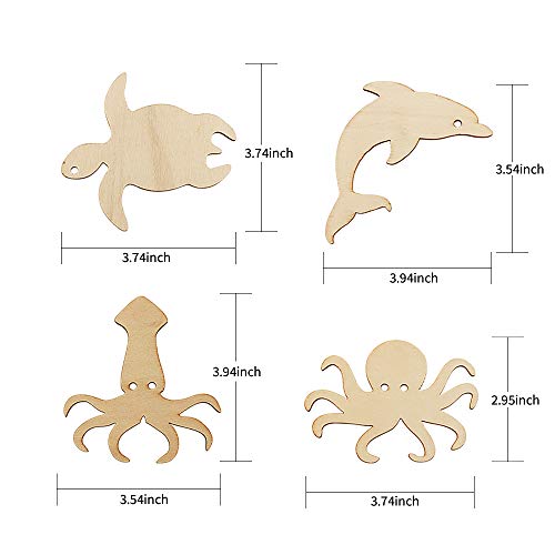 Newbested 48 Pack Unfinished Wooden Ocean Sea Animal Life Cutouts,Octopus,Shark,Whale,Dolphin,Turtle,Crab,Squid,Seahorse Shapes Model thumb #2