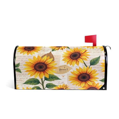 Wamika Watercolor Sunflowers Welcome Magnetic Mailbox Cover Wraps Yellow Flower Small Size 20.8(L) x 18(W) MailWrap for Outside Garden Home Decor
