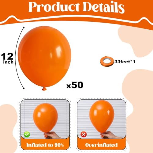 Image of Togvu Orange Balloons, 50Pack 12 Inch Matte Orange Latex Party Balloons