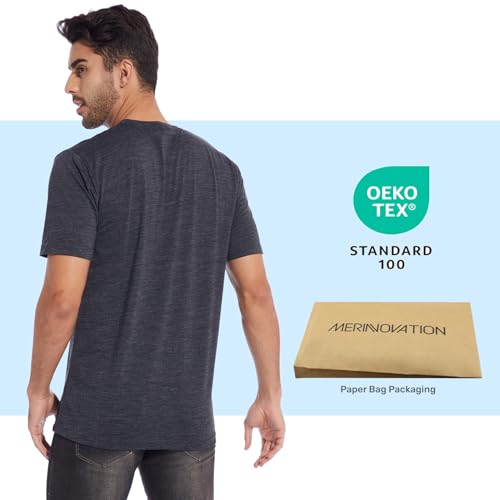 MERINNOVATION Mens Merino Wool V Neck T-Shirt Wicking Merino Wool Undershirt Lightweight Base Layer Hiking Travel3