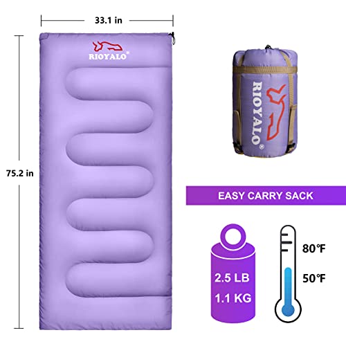 Rioyalo Ultralight Camping Sleeping Bag For Adults Youth | Compact Lightweight Portable | 3 Season Warm & Cool Weather Backpacking Hiking Travel | Waterproof W. Compression Sack | Purple/Yellow-75X33 #TOP1