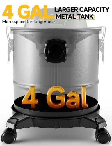 Image of Cordless Ash Vacuum for Pellet Stoves, for DEWALT 20V Max Battery, Pellet Stove Vacuum Cleaner with 2 HEPA Filters, Powerful Suction, 4 Gallons & 4 Wheels, 38 inch Hose for Wood Fireplaces, BBQ Grills