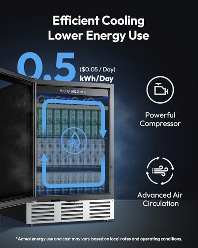 Image of EUHOMY 24 Inch Wine and Beverage Refrigerator, 112 Cans & 8 Bottles Built-in or Freestanding Beverage Refrigerator Double-Layer Glass Door, Under Counter Wine Fridge for Kitchen, Bar, Office