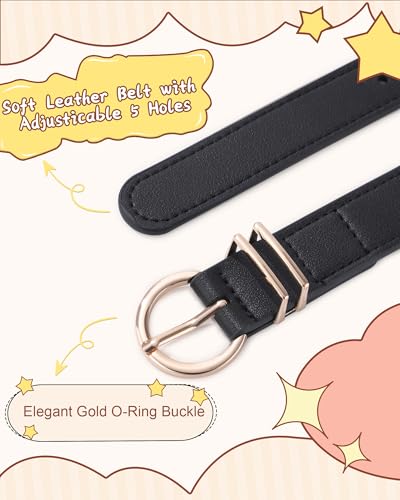 AWAYTR Elastic Leather Belt for Kids - Toddler Girls Belt for Uniform and Jeans with Gold Buckle4