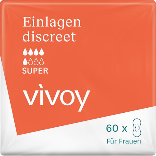 Vivoy Discreet Super - 60 Einlagen im Monatspaket (6 x 10 Stück) - bei mittlerer Blasenschwäche und Inkontinenz - Hygieneeinlagen für Frauen einzeln verpackt