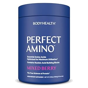 BodyHealth PerfectAmino Powder – BCAA and EAA Powder for Pre and Post Workout – Amino Acid Energy Drink for Men and Women to Support Lean Muscle and Recovery – Mixed Berry – 120 Servings