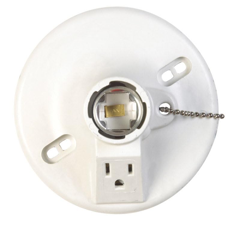 Allied Moulded Steel Lampholder w/Outlet & Pull Chain 1 pk