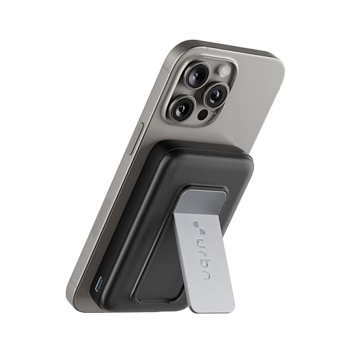 URBN 10000mAh Frost MagSafe Power Bank with Built-in Stand | 15W Magnetic Wireless Charging | 20W USB-C PD Fast Charging | Ultra Compact | Pass-Through Charging | MagTag Ring | (Black)
