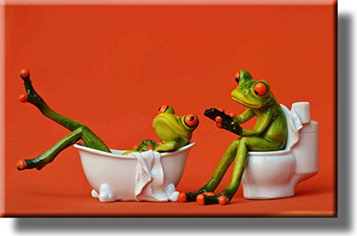 Frogs in The Bathroom Picture on Stretched Canvas, Wall Art Decor, Ready to Hang!