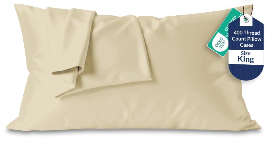 Image of Royale Linens 400 Thread Count 100% American Grown Cotton King Pillowcase Set - Luxury Sateen King Pillow case - 20 inchx40 inch Inch Soft & Smooth Set of 2 Beige Pillowcases - (King, Moroccan Sand)