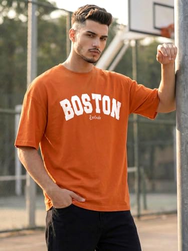 Image of LEOTUDE Men's Half Sleeve Round Neck Cottonblend Graphic Print Oversized Tshirt for Man