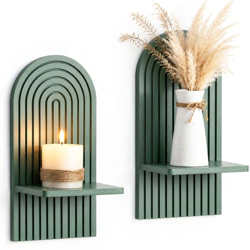 Walasis Sage Green Wall Decor Set of 2, Wood Boho Candle Sconces