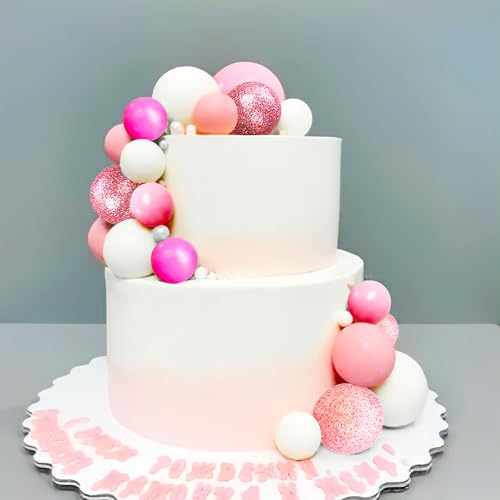 30PCS Glittery Pink Balls Cake Decoration Baby Shower Cake decoration Pink Leaves Palm Leaves Cake D