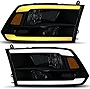 oEdRo LED DRL Headlight Assembly Replacement for 09-18 Dodge Ram 1500, 10-18 2500 3500, Headlamps w/ Sequential Turn Signal, Smoked Lens Black Housing - Pair Set