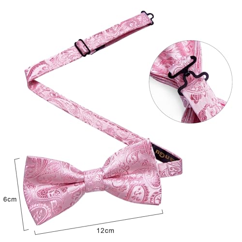 Image of DiBanGu Paisley Pre-Tied Bow Ties for Men Silk Adjustable Bowtie and Pocket Square Cufflinks for Wedding Party