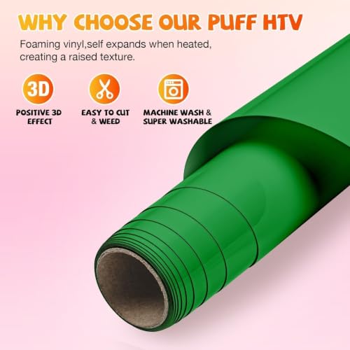 Image of VinylRus Puff HTV Heat Transfer Vinyl Roll, Green, 12 inch x 6FT