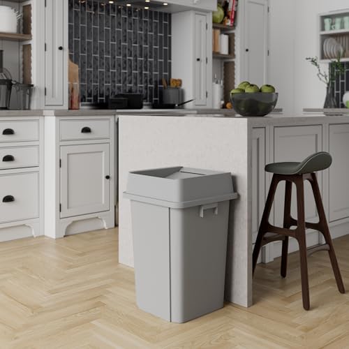 Image of 19 Gallon Gray Square Commercial Trash Garbage Can with Lid | Outdoor Office Restaurant School Kitchen