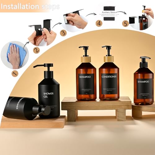 Janxin 3 Stück Seifenspender Wandbefestigung,500ml Shampoo Flaschen zum Befüllen,Duschgel Spender,Seifenspender Schwarz Ohne Bohren for Kitchen and Bathroom (Schwarze Flasche + schwarzer Kopf)