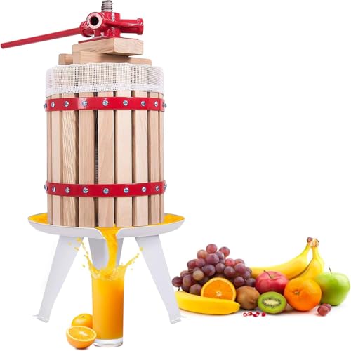 Presse à fruits manuelle avec pieds en acier robuste - Facile à utiliser - Avec filtre et bois massif pour vin et jus - Idéal pour les magasins de jus