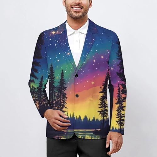 Colorful Aurora Starry Sky Lake Classic Suits Blazer for Men Business Tuxedo Jacket Sport Coat Two Buttons2