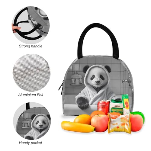 Backpack Lunch Box Set Large Capacity Travel Backpacks and Insulated Lunch Bag for Commute Hiking Picnic Panda in Bathtub Print4