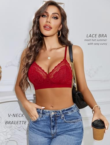 Image of Avidlove Bralettes for Women Lace Racerback Bras Wireless Unlined Bralette Comfy Bra Sexy Lingerie Tops
