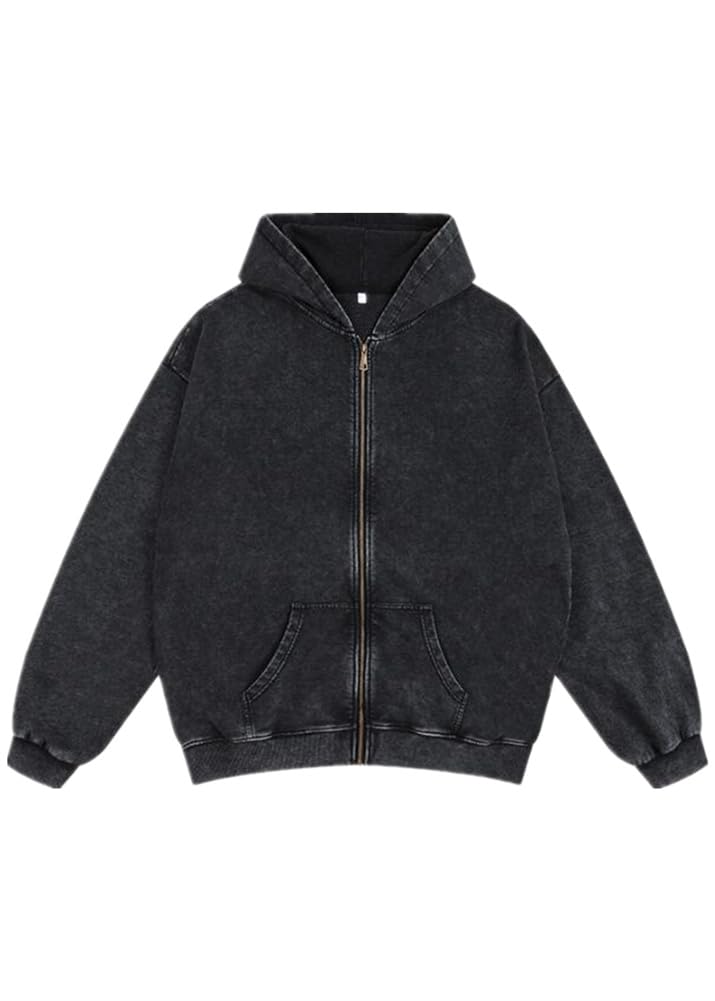 youcai Mens Oversized Hoodies Unisex Vintage Hoodies Zip Up Acid Wash Sweatshirt for Men Heavyweight