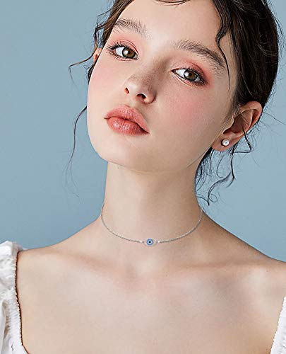 Alphm S925 Sterling Silver Evil Eye Choker Short Dainty Adjustable Pendant Necklac for Women Jewelry2