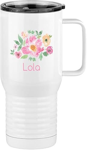 Miniatura 2 de Just So Posh Lola Flowers - Vaso de café de viaje con asa y tapa deslizante, color blanco de 20 onzas, color camello polar, acero inoxidable,