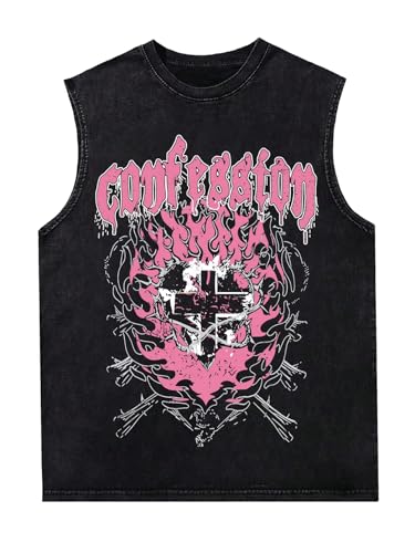 SHENHE Men's Graphic Tank Top Sleeveless Fire Flame Cross Print Gothic Novelty Tee Shirt