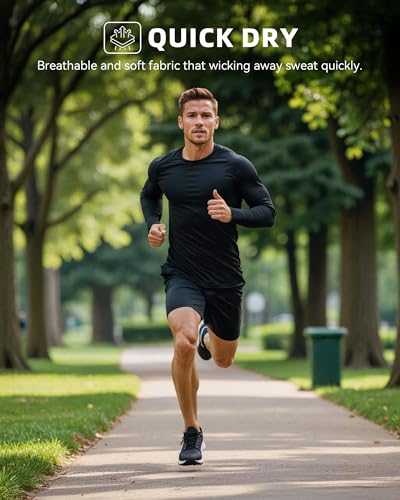 3 Pack Men's Compression Shirts Long Sleeve Athletic Base Layer Running Top UV Sun Protection Outdoor Work Out Shirts Black S4