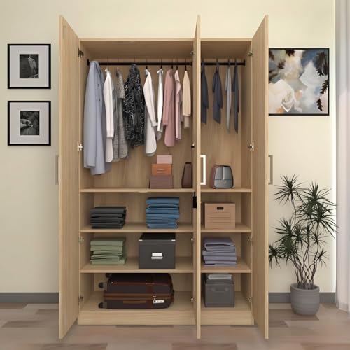 Image of Amazon Brand - Solimo Keris 3 Door Wardrobe | Almirah | Cupboard with 9 Shelves, 1 Drawer & 2 Hanging Rods | 120L x 50W x 180H CM | Wood Oak Light | DIY